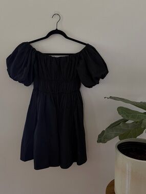 Abercrombie & Fitch Black Off-the-Shoulder Puff Sleeve Mini Dress